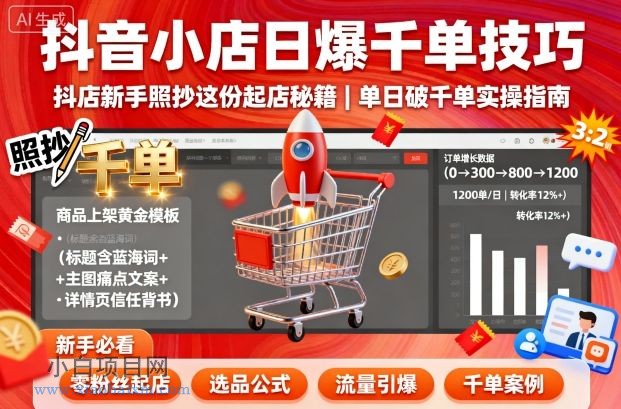 抖音小店日爆千单技巧,抖店新手照抄这份起店秘籍,单日破千单