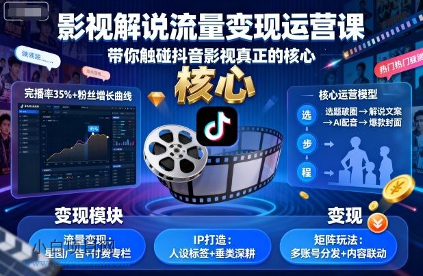 影视解说流量变现运营课，带你触碰抖音影视真正的核心-小白项目分享网