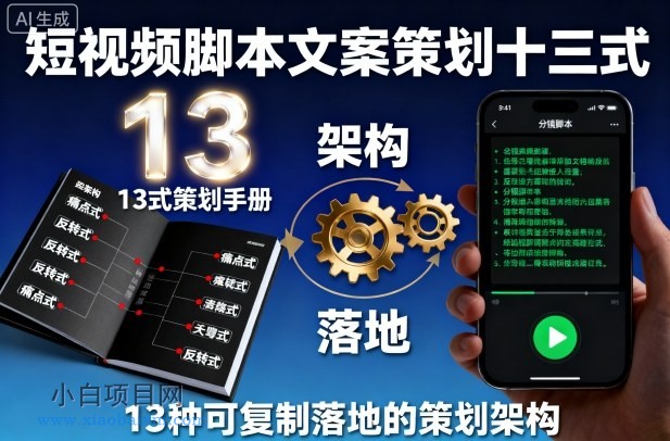 短视频脚本文案策划十三式,13种可复制落地的策划架构-小白项目分享网