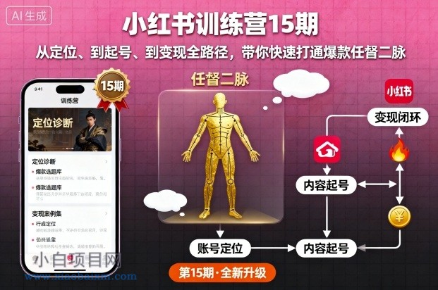 小红书训练营15期,从定位、到起号、到变现全路径,带你快速打通爆款任督二脉-小白项目分享网