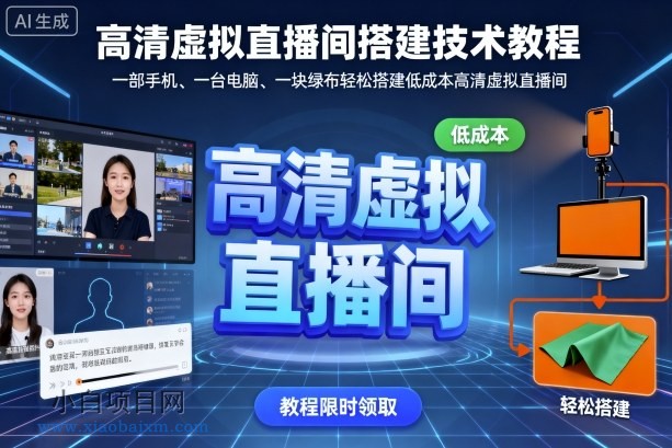 高清虚拟直播间搭建技术教程,一部手机、一台电脑、一块绿布轻松搭建低成本高清虚拟直播间-小白项目分享网