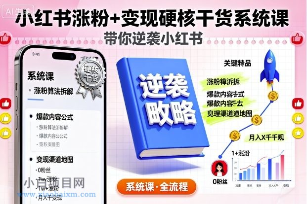 小红书涨粉+变现硬核干货系统课,带你逆袭小红书-小白项目分享网