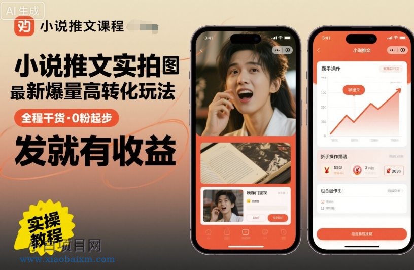 小说推文实拍双图文最新爆量高转化玩法，全程干货，0粉起步，发就有收益-小白项目分享网