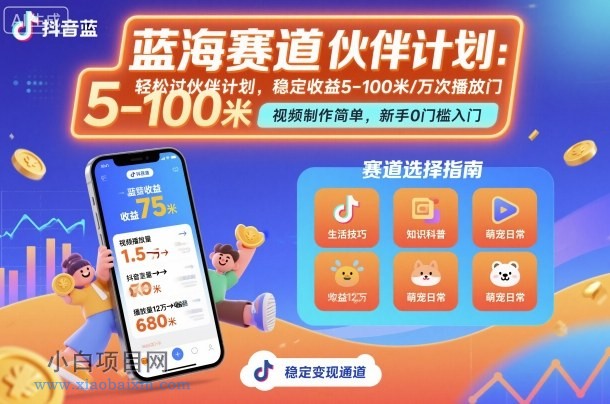 抖音蓝海赛道,轻松过伙伴计划,视频制作简单,万次播放收益在5-100米,稳定收益