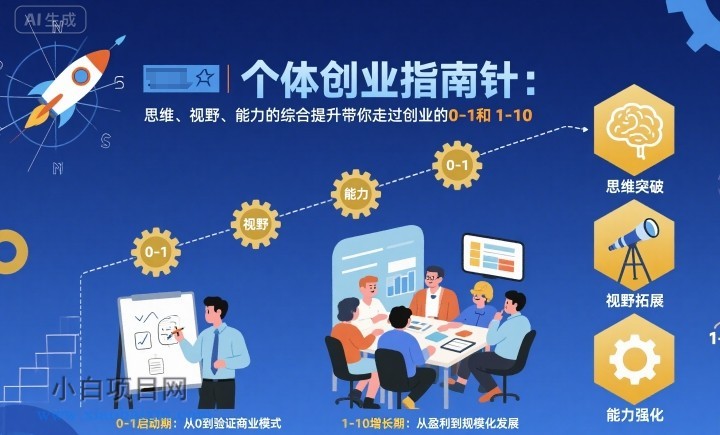 个体创业指南针,思维、视野、能力的综合提升带你走过创业的0-1和1-10【音频】