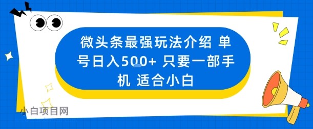 微头条最强玩法介绍一个号日入5张+只要一部手机适合小白-小白项目分享网