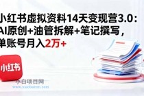 小红书虚拟资料14天变现营3.0:AI原创+油管拆解+笔记撰写,单账号月入2万+