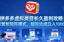 拼多多虚拟类目长久盈利攻略：可复制矩阵模式，轻松达成日入 1000+-小白项目分享网