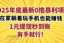 2025年底最新0撸暴利项目，在家也能躺赚，1元秒提现，有手就行！-小白项目分享网