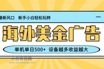 最新蓝海项目，海外美金广告，单机单日500+，可矩阵放大，设备越多收益…-小白项目分享网