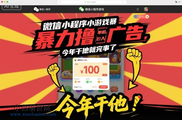 【匠心小白】微信小程序小游戏暴力撸广告，单机日入100，今年干他就完事了-小白项目分享网