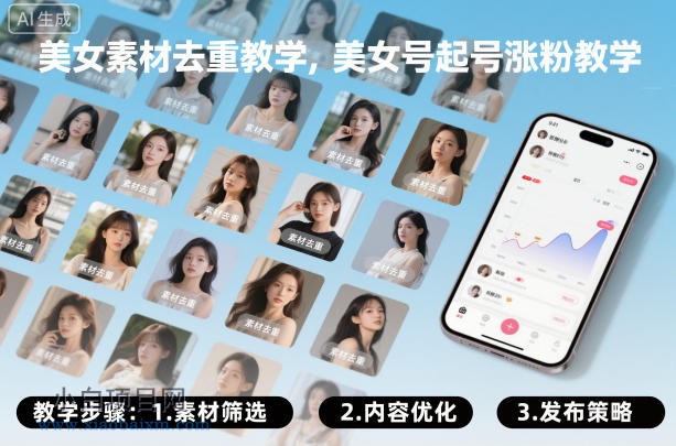【匠心小白】美女素材去重教学，美女号起号涨粉教学-小白项目分享网