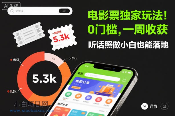 【匠心小白】电影票独家玩法!0门槛,一周收获5.3k,听话照做小白也能落地【揭秘】
