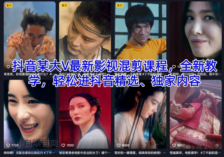 【匠心小白】抖音某大V最新影视混剪课程,全新教学,轻松进抖音精选、独家内容
