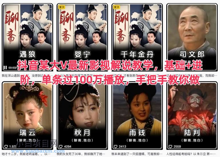 【匠心小白】抖音某大V最新影视解说教学，基础+进阶，单条过100万播放，手把手教你做-小白项目分享网