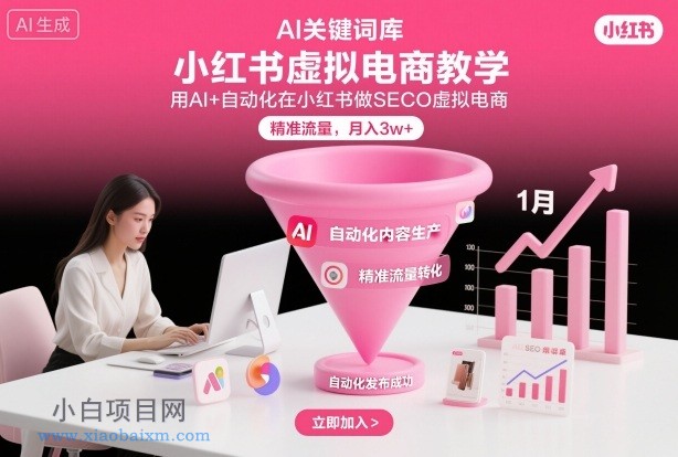 【匠心小白】小红书虚拟电商项目,用AI+自动化在小红书做SEO虚拟电商,精准流量,月入3w+