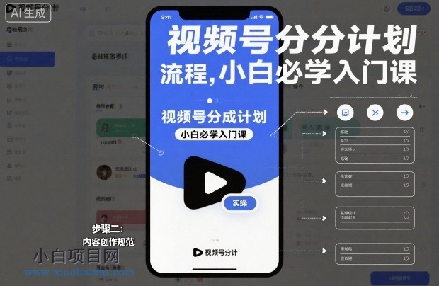【匠心小白】视频号分成计划实操流程，小白必学入门课-小白项目分享网