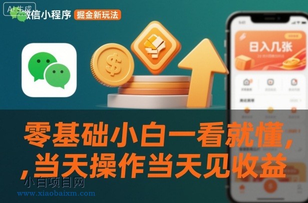 【匠心小白】微信小程序掘金新玩法,日入几张,零基础小白一看就懂,当天操作当天见收益【揭秘】