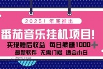 全新平台，蓝海时期！2025年年底番茄音乐挂机项目，每天几分钟，月入1000＋，可矩阵-小白项目分享网