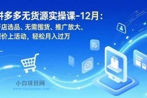 拼多多无货源实操课-12月：开店选品、无需囤货、推广放大、原价上活动，轻松月入过万-小白项目分享网