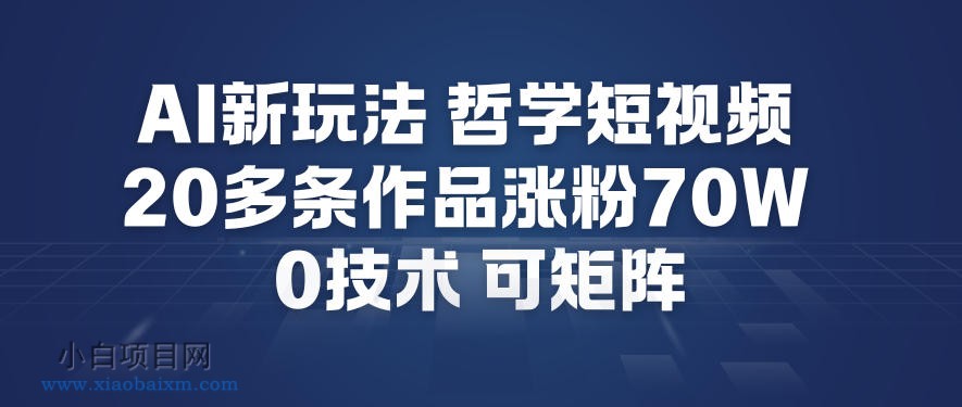 【匠心小白】AI新玩法哲学短视频制作教学，20多条作品涨粉70W，0成本赛道，可矩阵-小白项目分享网