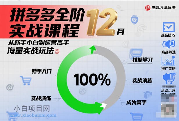 【匠心小白】拼多多全阶实战课程12月，从新手小白到运营高手，海量实战玩法-小白项目分享网