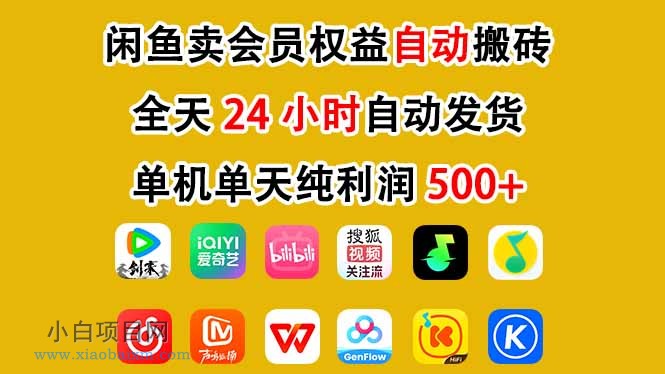 【匠心小白】闲鱼卖会员权益，一部手机日入5张+，无需囤货全程24小时自动托管-小白项目分享网