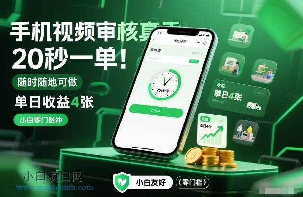 【匠心小白】手机视频审核真香!20秒一单,随时随地可做,单日收益4张,小白零门槛冲【揭秘】