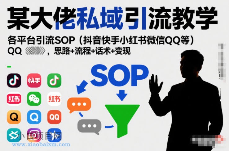 【匠心小白】某大佬私域引流教学，各平台引流SOP（抖音快手小红书微信QQ等），思路+流程+话术+变现-小白项目分享网