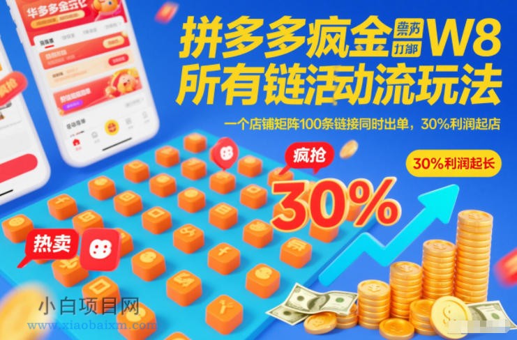 【匠心小白】拼多多疯狂活动流玩法，所有链接全部打标，一个店铺矩阵100条链接同时出单，30%利润起店-小白项目分享网