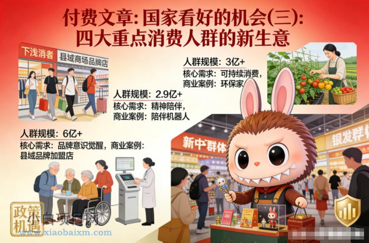【匠心小白】付费文章：国家看好的机会(三)：四大重点消 费人群的新生意-小白项目分享网
