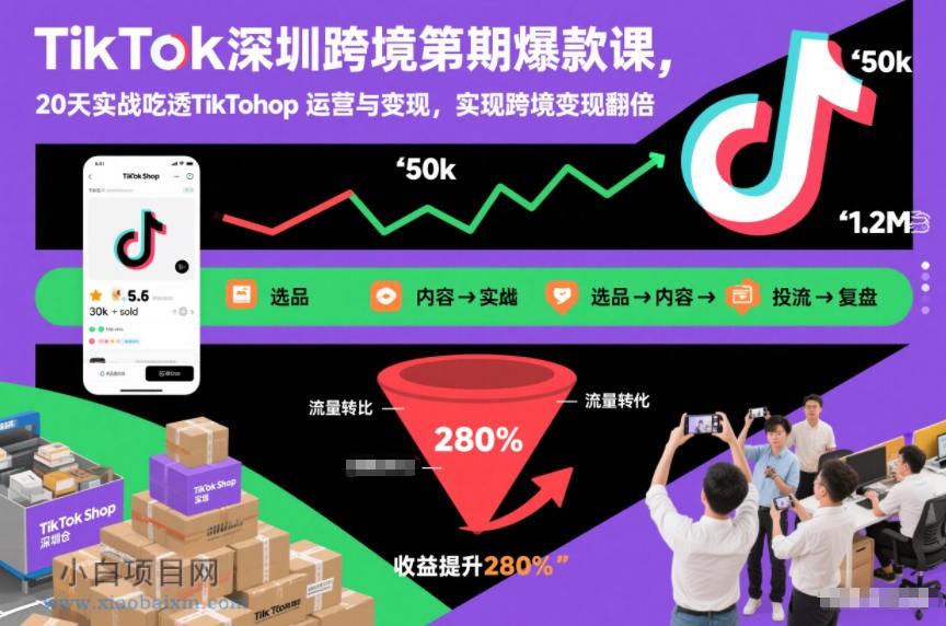 【匠心小白】TikTok深圳跨境第2期爆款课,20天实战吃透TikTok Shop运营与变现,实现跨境变现翻倍