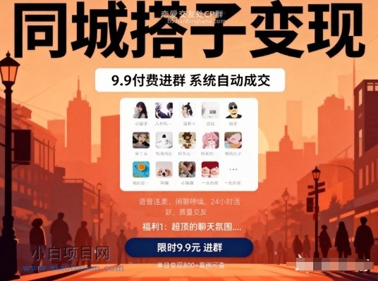 【匠心小白】同城搭子变现，9.9付费进群+系统自动成交，单日变现8张-小白项目分享网