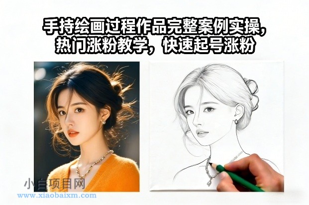 【匠心小白】手持绘画过程作品完整案例实操，热门涨粉教学，快速起号涨粉-小白项目分享网
