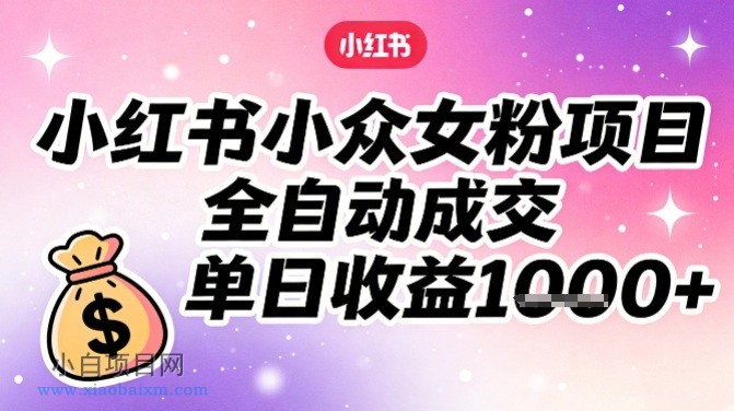 【匠心小白】小红书小众女粉项目，全自动成交，单日收益多张-小白项目分享网