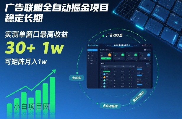 【匠心小白】广告联盟全自动掘金项目，稳定长期，实测单窗口最高收益30+，可矩阵月入1w+【揭秘】-小白项目分享网