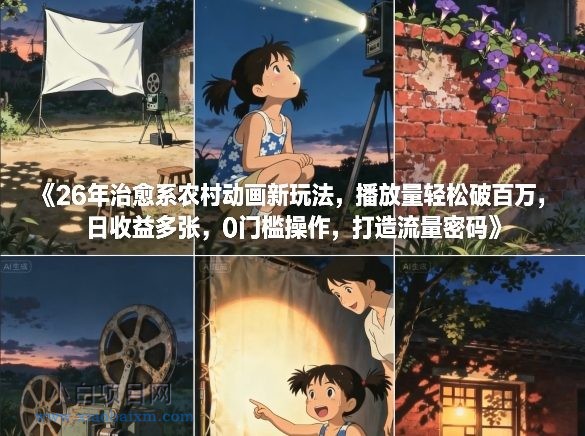 【匠心小白】26年治愈系农村动画新玩法，播放量轻松破百万，日收益多张，0门槛操作，打造流量密码-小白项目分享网