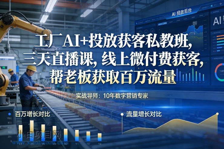 【匠心小白】工厂AI+投放获客私教班，三天直播课，线上微付费获客，帮老板获取百万流量-小白项目分享网