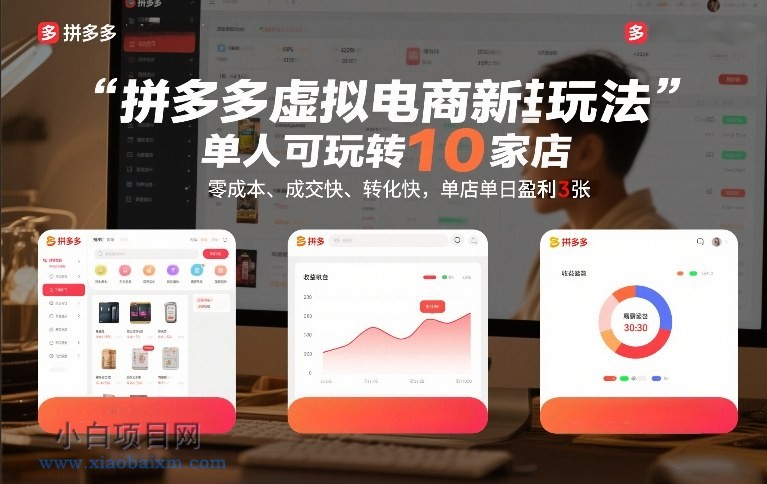 【匠心小白】拼多多虚拟电商新玩法,单人可玩转10家店,零成本、成交快、转化快,单店单日盈利3张【揭秘】