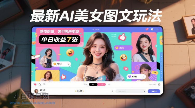 【匠心小白】最新AI美女图文玩法，制作简单，吸引男粉变现，单天收益7张-小白项目分享网