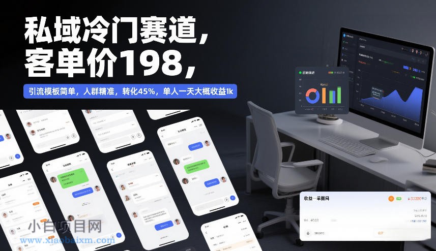 【匠心小白】私域冷门赛道，客单价198，引流模板简单，人群精准，转化45%，单人一天大概收益1k-小白项目分享网