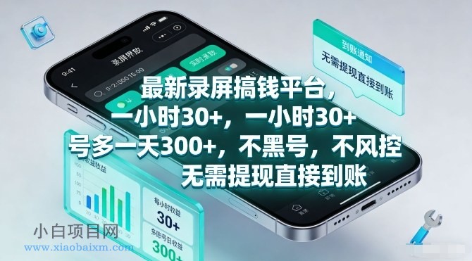 【匠心小白】最新录屏搞钱平台，一小时30+，号多一天3张+，不风控，无需提现直接到账【揭秘】-小白项目分享网
