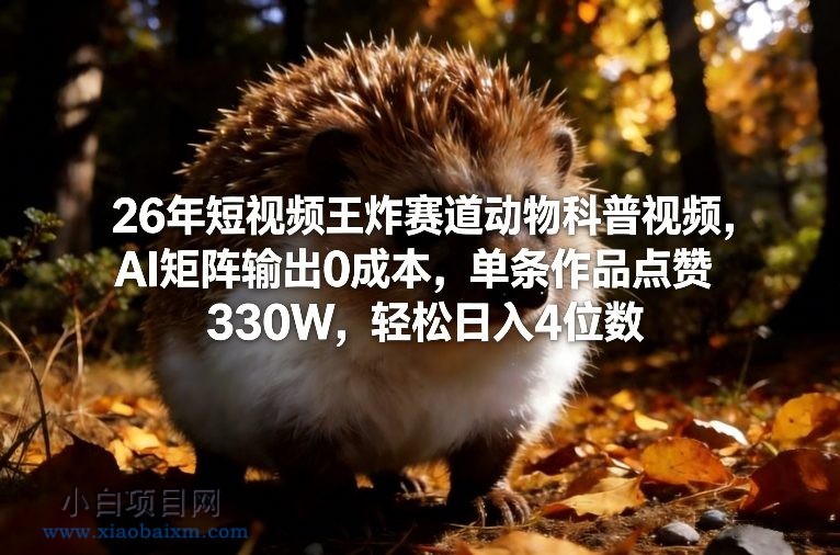 【匠心小白】26年短视频王炸赛道动物科普视频，AI矩阵输出0成本，单条作品点赞330W，轻松日入4位数-小白项目分享网