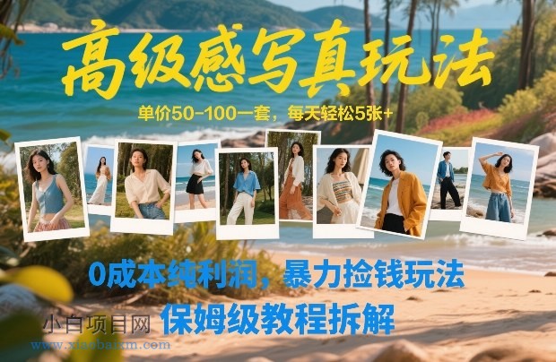 【匠心小白】高级感写真玩法，单价50-100一套，每天轻松5张+，0成本纯利润，暴力捡钱玩法，保姆级教程拆解-小白项目分享网