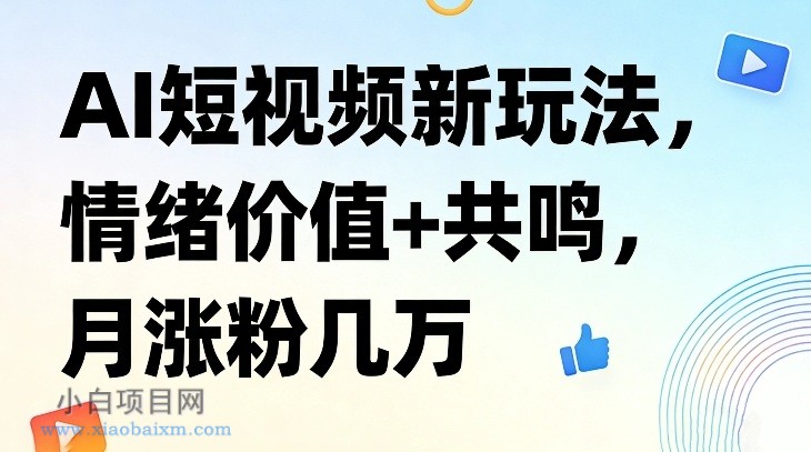 【匠心小白】AI短视频新玩法，情绪价值+共鸣，月涨粉几万-小白项目分享网