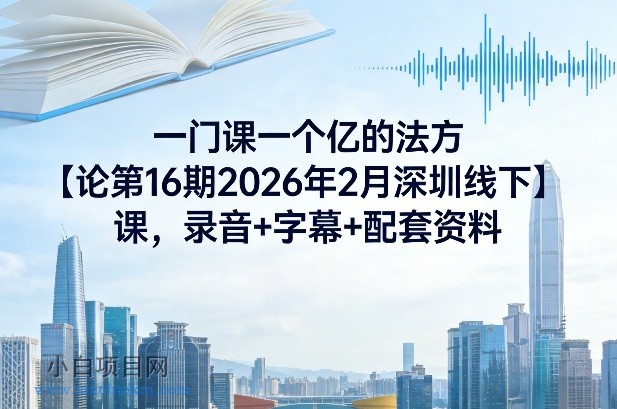 【匠心小白】一门课一个亿的法方‬论第16期2026年2月深圳线下课，录音+字幕+配套资料-小白项目分享网