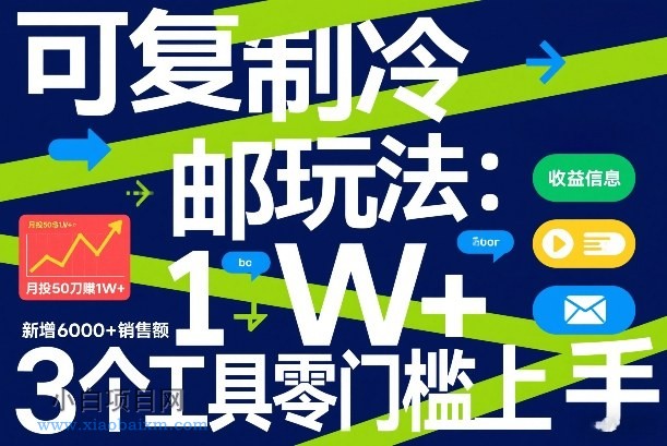 【匠心小白】可复制冷邮件玩法：月投50刀賺1W+，新增6000+销售额，3个工具零门槛上手-小白项目分享网