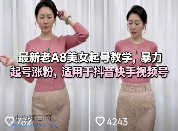 【匠心小白】最新老A8美女起号教学，暴力起号涨粉，适用于抖音快手视频号-小白项目分享网