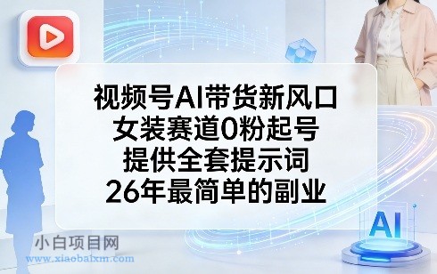 【匠心小白】视频号AI带货新风口，女装赛道0粉起号，提供全套提示词，26年最简单的副业-小白项目分享网