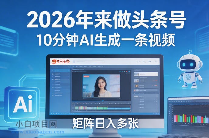 【匠心小白】2026年来做头条号，10分钟AI生成一条视频，矩阵日入多张-小白项目分享网